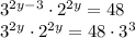 3^{2y-3}\cdot2^{2y}=48\\3^{2y}\cdot 2^{2y}=48\cdot 3^3