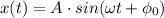 x(t)=A\cdot sin(\omega t+\phi_0)