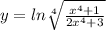 y = ln \sqrt[4]{ \frac{ {x}^{4} + 1}{2 {x}^{4} + 3 } }