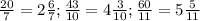 \frac{20}{7} =2\frac{6}{7} ; \frac{43}{10} = 4\frac{3}{10}; \frac{60}{11} = 5\frac{5}{11}