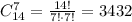 C_{14}^7=\frac{14!}{7!\cdot 7!} =3432