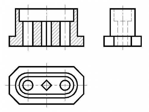 Перерисовать 2 проекции и сделать вид спереди (главный вид) и сделать на главном виде разрез