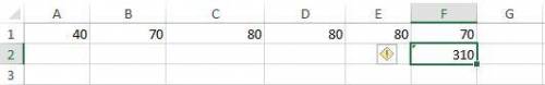 Чему равно значение формулы в ячейке F2, если значение ячейки F1 равно 70?