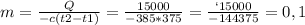 m= \frac{Q}{-c(t2-t1)} = \frac{15000}{-385*375} = \frac{`15000}{-144375} = 0,1