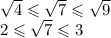 \sqrt{4} \leqslant \sqrt{7} \leqslant \sqrt{9} \\ 2 \leqslant \sqrt{7} \leqslant 3 \\