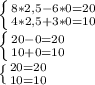 \left \{ {{8*2,5-6*0=20} \atop {4*2,5+3*0=10}} \right.\\\left \{ {{20-0=20} \atop {10+0=10}}\right.\\\left \{ {{20=20} \atop {10=10}} \right.