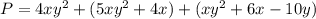 P=4xy^2+(5xy^2+4x)+(xy^2+6x-10y)