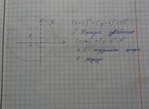 Уравнение окружности с центром в точке А(-2;1) которое проходит через точку В(2;4) имеет вид\ (х-2)^