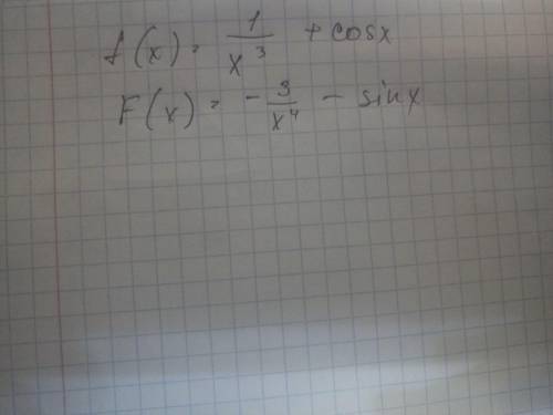 Знайти загальний вигляд первісної f(x) = 1/x^3 + cos x​