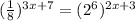 (\frac{1}{8} )^{3x+7}=(2^{6}) ^{2x+3}