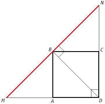 Через конечную точку B диагонали BD=15,3 ед. изм. квадрата ABCD проведена прямая перпендикулярно диа