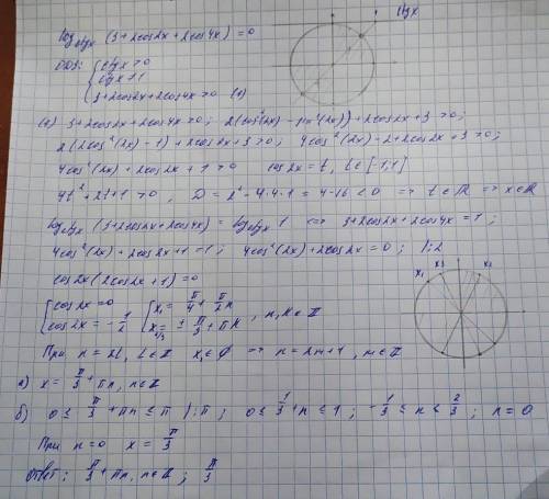 А) Решите уравнение log по основанию ctgx (3+2cos2x+2cos4x) = 0, б) Найти корни уравнение на отрезке