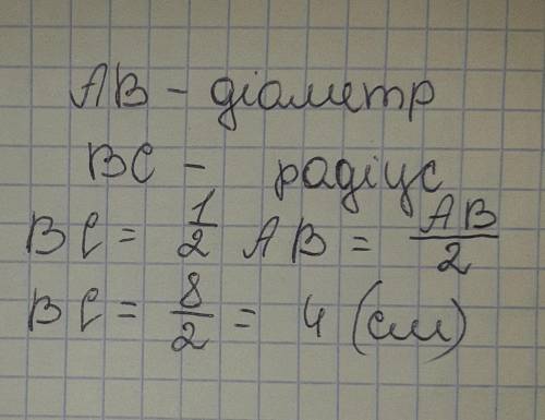 Нарисуйте круг с центром C и диаметром AB = 8. Найдите радиус. можно побыстрее буду благодарна❤​