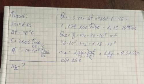 решить Сколько керосина надо сжечь чтобы нагреть 6 кг воды на 46 градусов цельсия? Считать что вся э