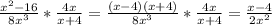 \frac{x^{2}-16}{8x^{3}} *\frac{4x}{x+4} =\frac{(x-4)(x+4)}{8x^{3}} *\frac{4x}{x+4}=\frac{x-4}{2x^{2}}