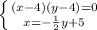 \left \{ {{(x-4)(y-4)=0} \atop {x=-\frac{1}{2}y+5 }} \right.