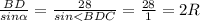 \frac{BD}{sin\alpha } = \frac{28}{sin