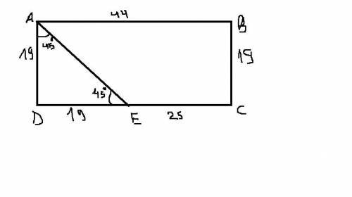 у прямокутнику бісектриса кута ділить протилежну сторону на відрізку 19см та 25см починаючи від найб