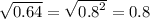 \sqrt{0.64} = \sqrt{ {0.8}^{2} } = 0.8