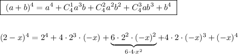 \boxed {\ (a+b)^4=a^4+C_4^1a^3b+C_4^2a^2b^2+C_4^3ab^3+b^4\ }\\\\\\(2-x)^4=2^4+4\cdot 2^3\cdot (-x)+\underbrace {6\cdot 2^2\cdot (-x)^2}_{6\cdot 4\cdot x^2}+4\cdot 2\cdot (-x)^3+(-x)^4