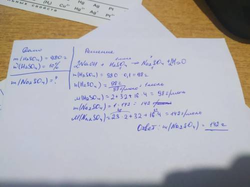 Яка маса натрій сульфату утвориться при натуралізації 980г 10% розчину сульфатної кислоти​