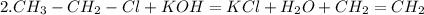 2. CH_3-CH_2-Cl+KOH=KCl+H_2O+CH_2=CH_2\\