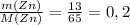 \frac{m(Zn)}{M(Zn)} = \frac{13}{65} = 0,2