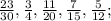 \frac{23}{30}, \frac{3}{4}, \frac{11}{20}, \frac{7}{15}, \frac{5}{12};