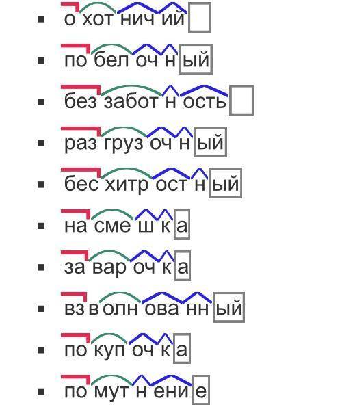 Подберите слова: Приставка-корень-суфикс-суфикс-окончание