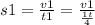 s1 = \frac{v1}{t1} = \frac{v1}{ \frac{ 1t}{4} }