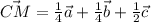 \vec{CM}=\frac{1}{4}\vec a +\frac{1}{4}\vec b +\frac{1}{2}\vec c