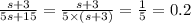 \frac{s + 3}{5s + 15} = \frac{s + 3}{5 \times (s + 3)} = \frac{1}{5} = 0.2