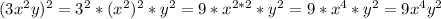 (3x^2y)^2=3^2*(x^2)^2*y^2=9*x^{2*2}*y^{2}=9*x^4*y^2=9x^4y^2