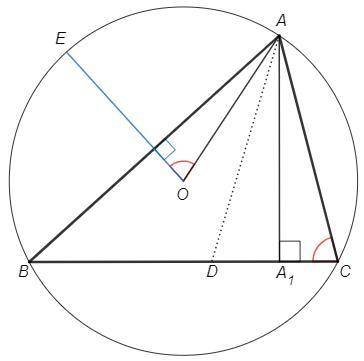 Пусть О-центр описанной около треугольника ABC окружности, A1-основание высоты, проведенной к сторон