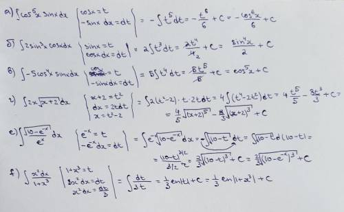 Решите приведённые ниже интегралы методом замены переменной.
