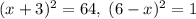 (x+3)^2=64,\; (6-x)^2=1