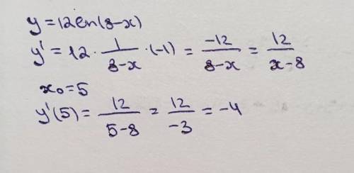 Вычислите производные функций в точке при y=12ln(8-x), =5