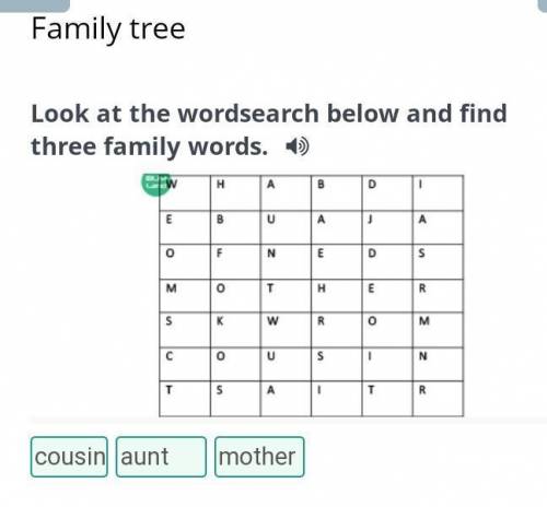 Look at the wordsearch below and find three family words. ￼BackCheck​