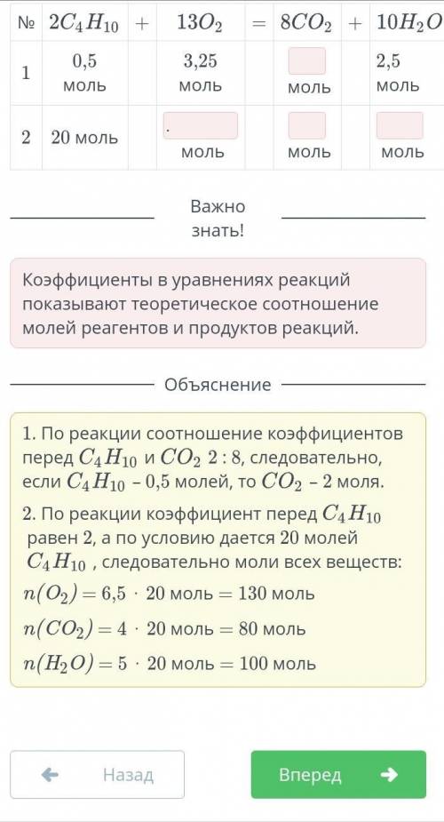 При полном сгорании бутана образуется углекислый газ и вода. Определи неизвестное количество веществ