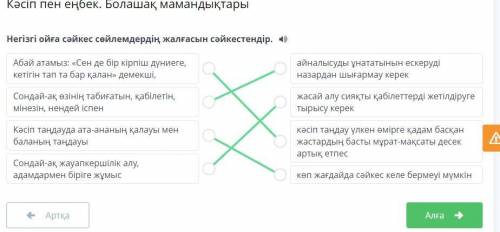 Негізгі ойға сәйкес сөйлемдердің жалғасын сәйкестендір. 4) Абай атамыз: «Сен де бір кірпіш дүниеге,к