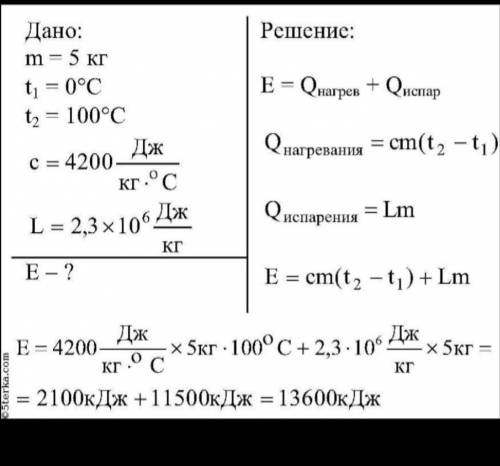 Сколько надо затратить теплоты, чтобы 5кг воды взятой при 20С,нагретой до 100С и обратить в пар?