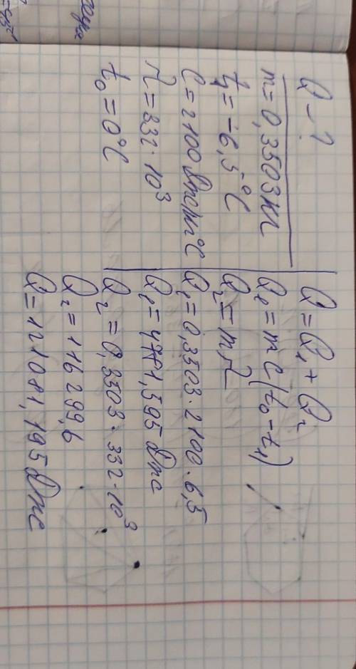 Яка кількість теплоти необхідна, щоб розплавити350,3г льоду, взятого при температурі −6,5°С? Питома