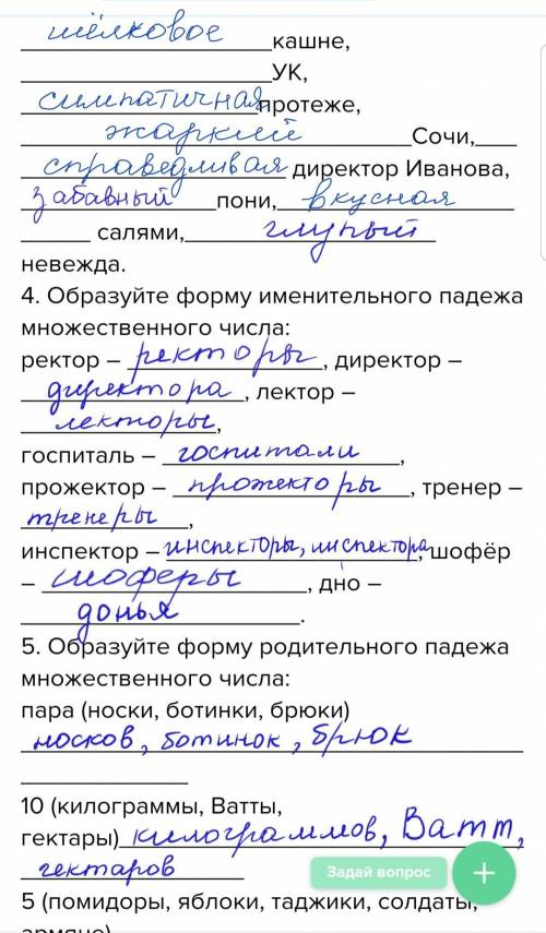 3. Подберите имена прилагательные к существительным: кашне, УК, протеже, Сочи, директор Иванова, п