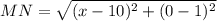 MN=\sqrt{(x-10)^2+(0-1)^2}