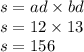 s = ad \times bd \\ s = 12 \times 13 \\ s = 156