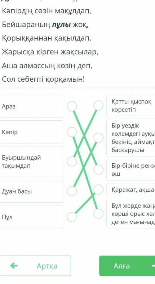 Үзіндіні оқы. Сөздерді білдіретін мағынасымен сәйкестендір.​