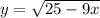 y=\sqrt{25-9x}