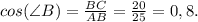 cos(\angle B) = \frac{BC}{AB} = \frac{20}{25} = 0,8.