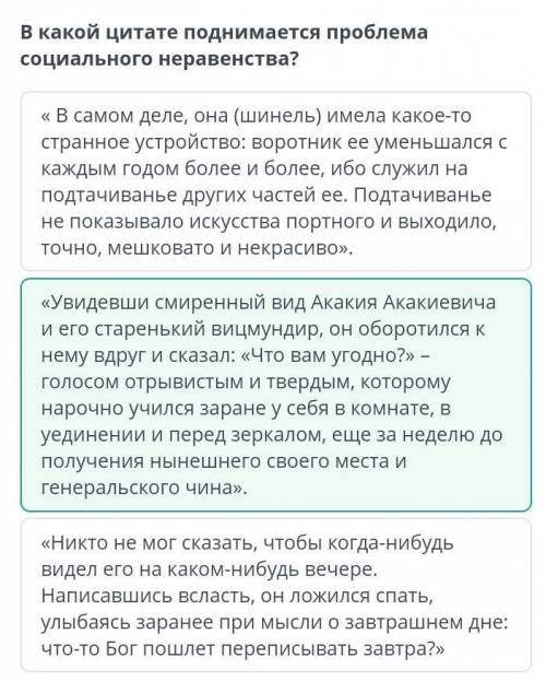 В какой цитате поднимается проблема социального неравенства? « В самом деле, она (шинель) имела како