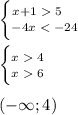 \left \{\big {{x+1\;\;5\;\;\;\;} \atop {-4x\;\;4} \atop {x\;\;6}} \right\\\\(-\infty;4)